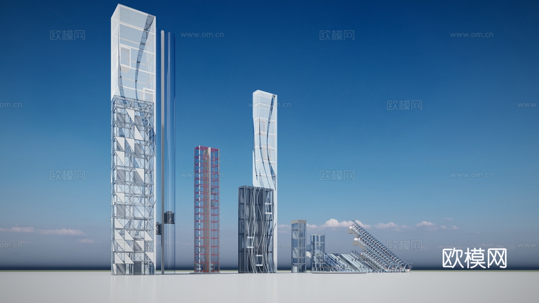 现代直梯扶梯观光电梯su模型下载