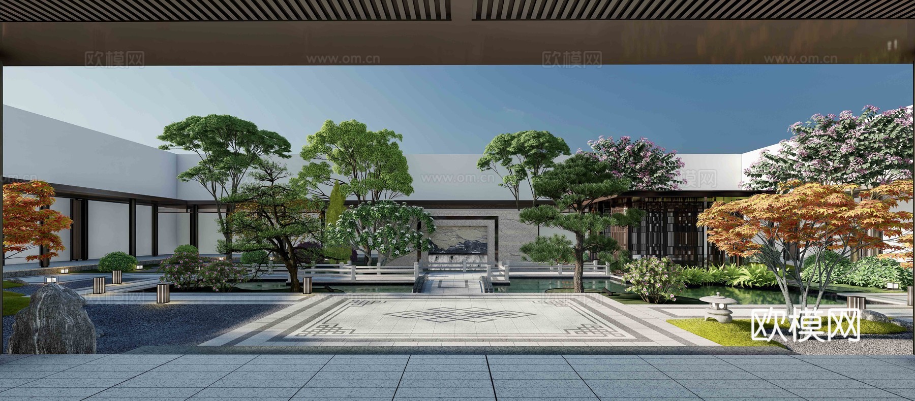 新中式庭院景观su模型下载
