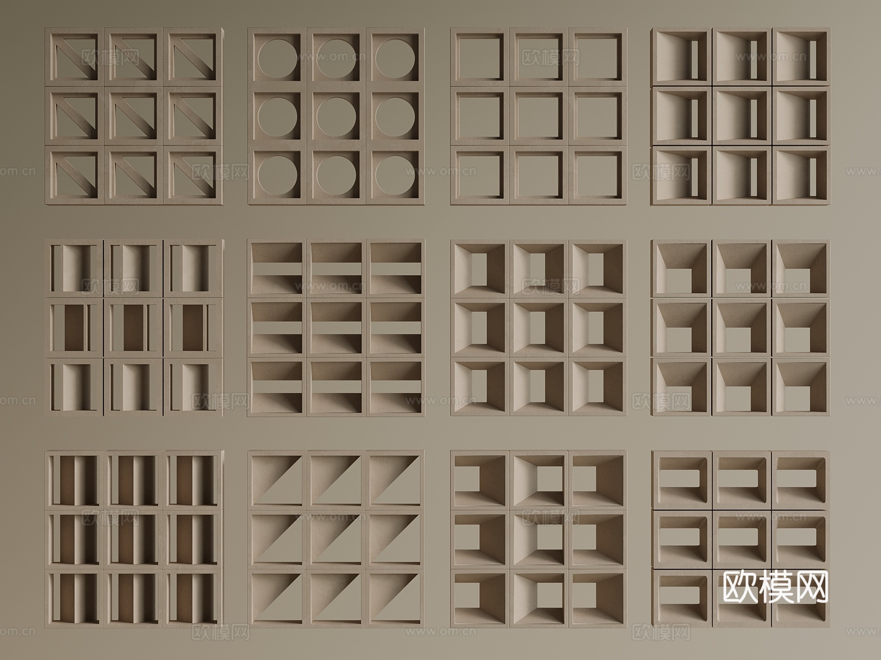 侘寂 中古 镂空砖 水泥砖隔断 预制砖 空心砖 花砖_3d模型