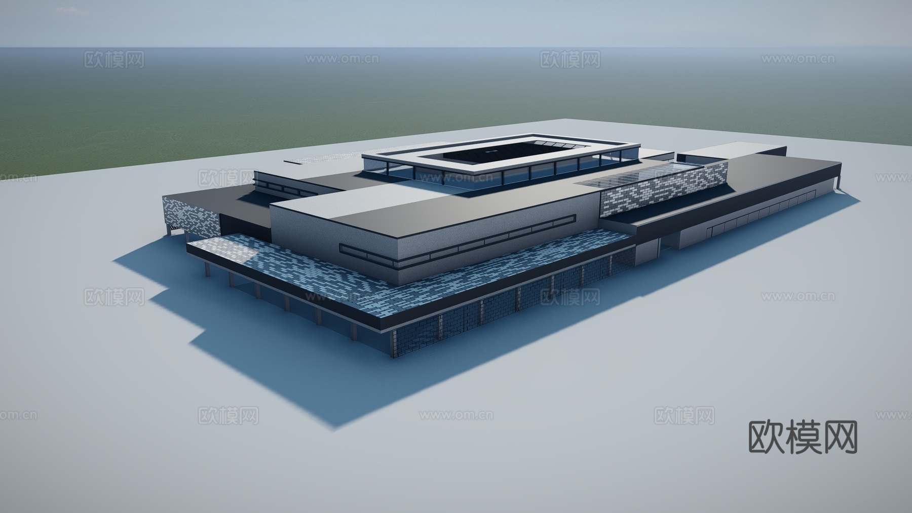 现代文化馆建筑外观su模型下载
