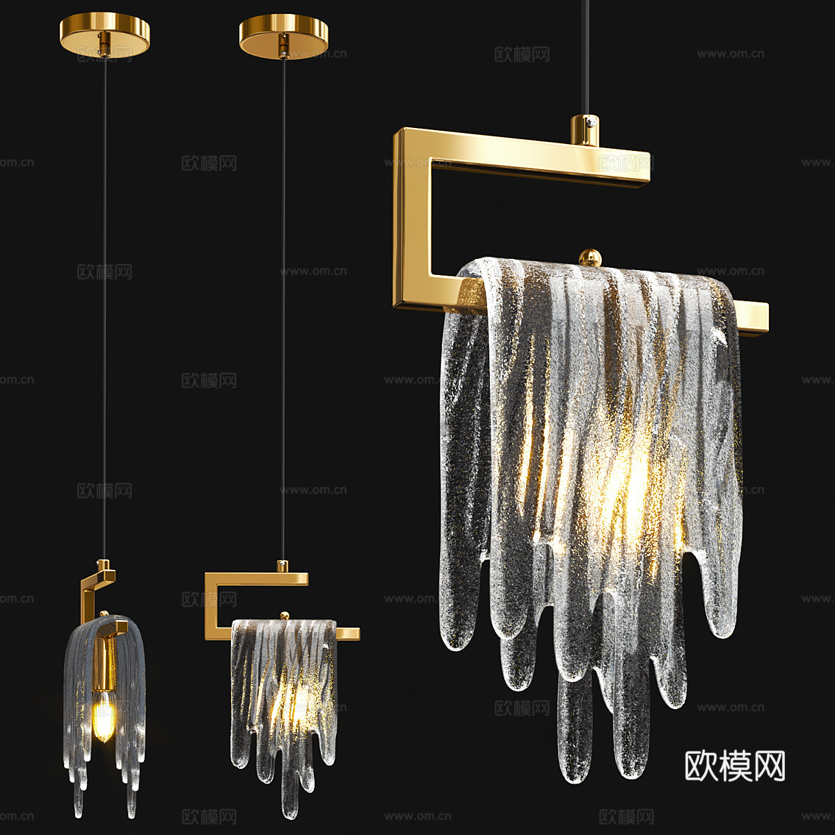 现代轻奢金属玻璃装饰吊灯3d模型