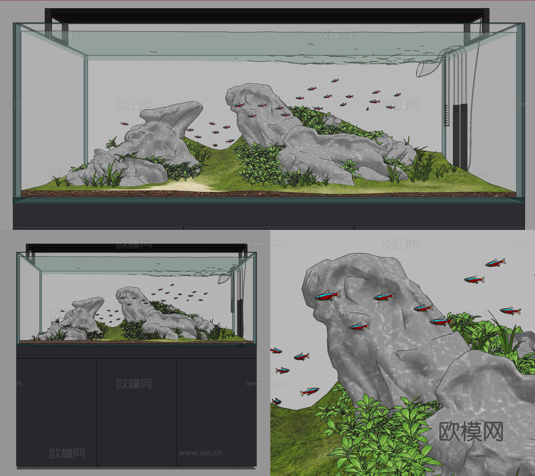 现代水族鱼缸su模型下载