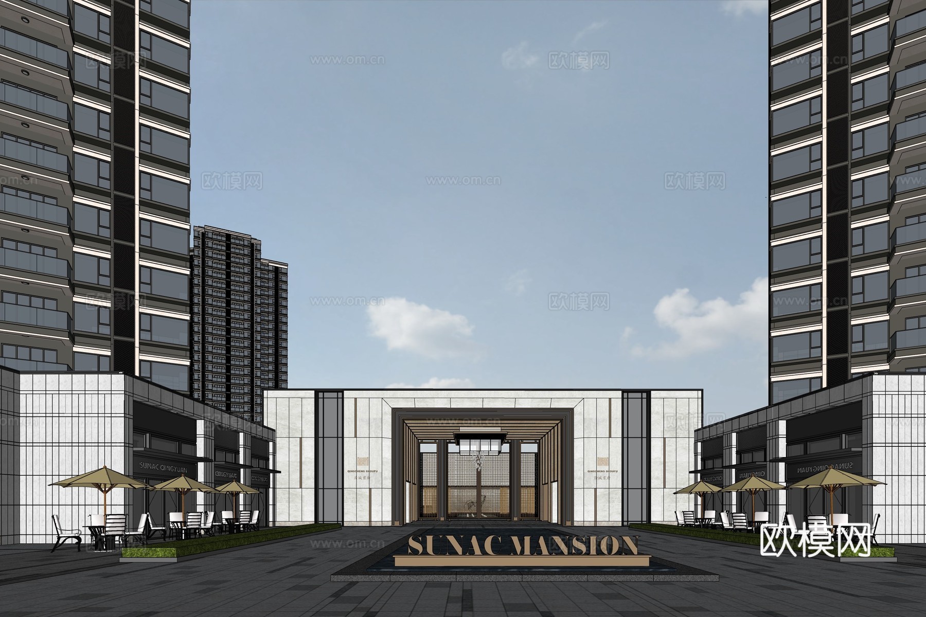现代住宅小区外观su模型下载