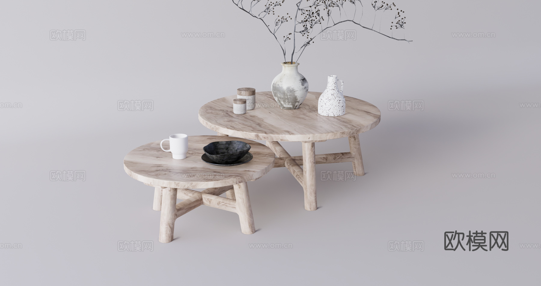 现代侘寂圆形茶几su模型下载