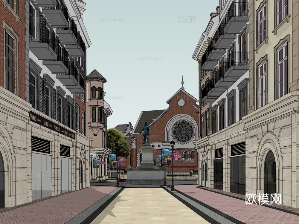 欧式商业街su模型下载下载（渲染图7）