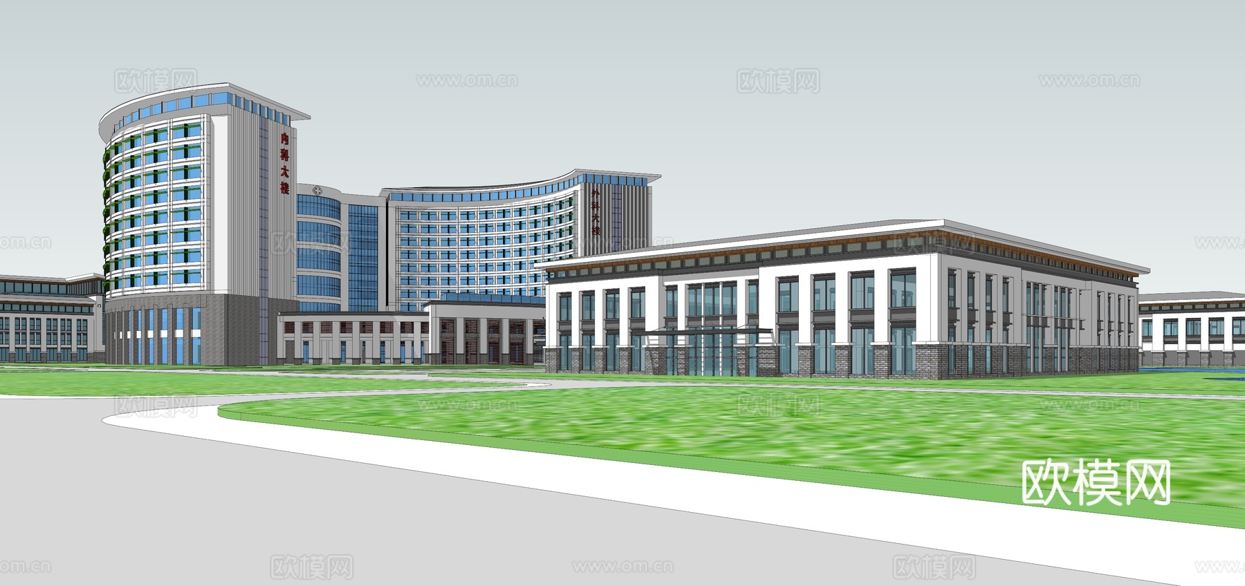 现代医院建筑外观su模型下载