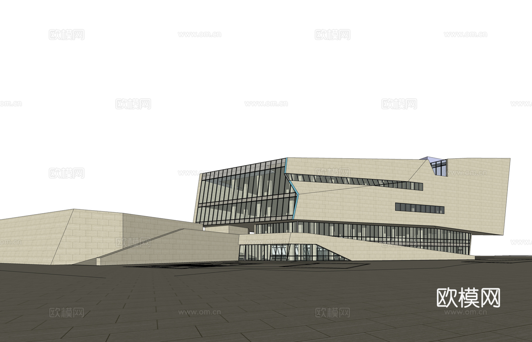 现代展览馆建筑外观su模型下载