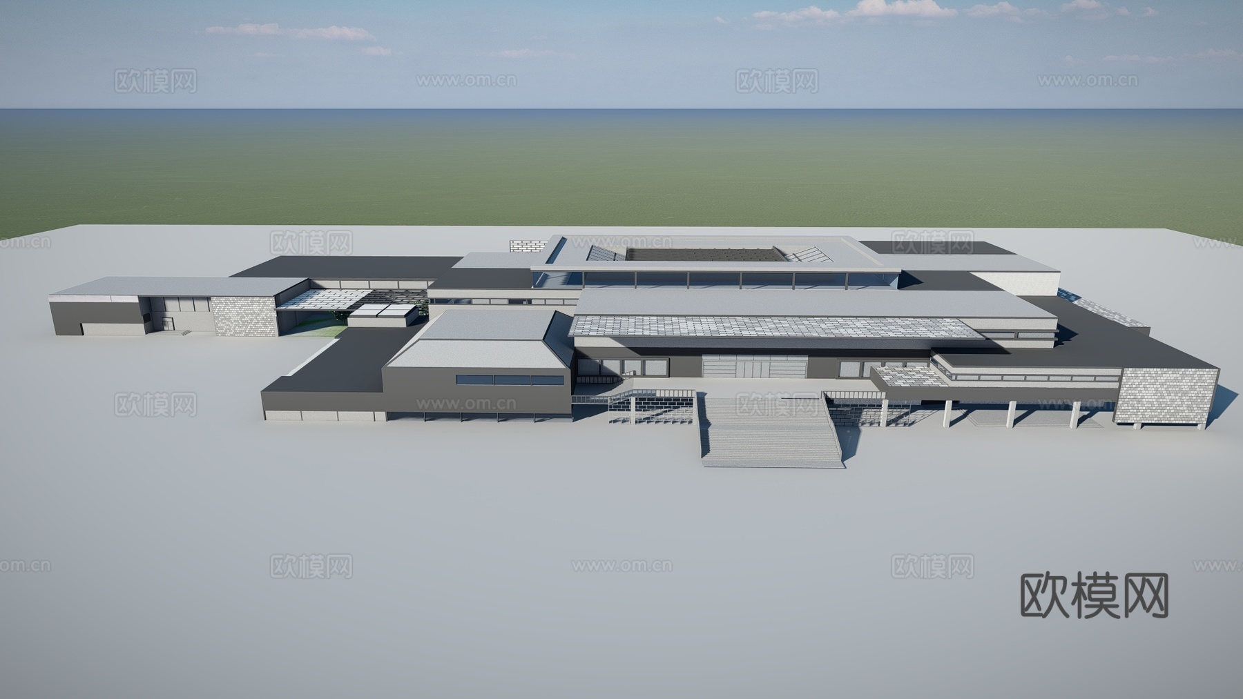 现代文化馆建筑外观su模型下载