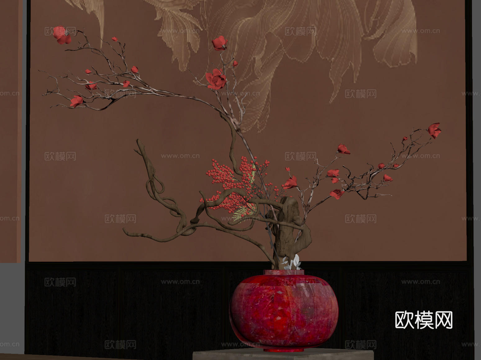 20新中式花瓶 花艺插花su模型
