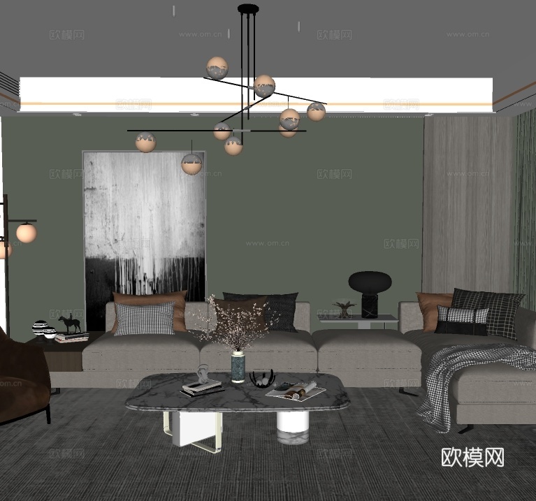 现代布艺沙发组合su模型下载