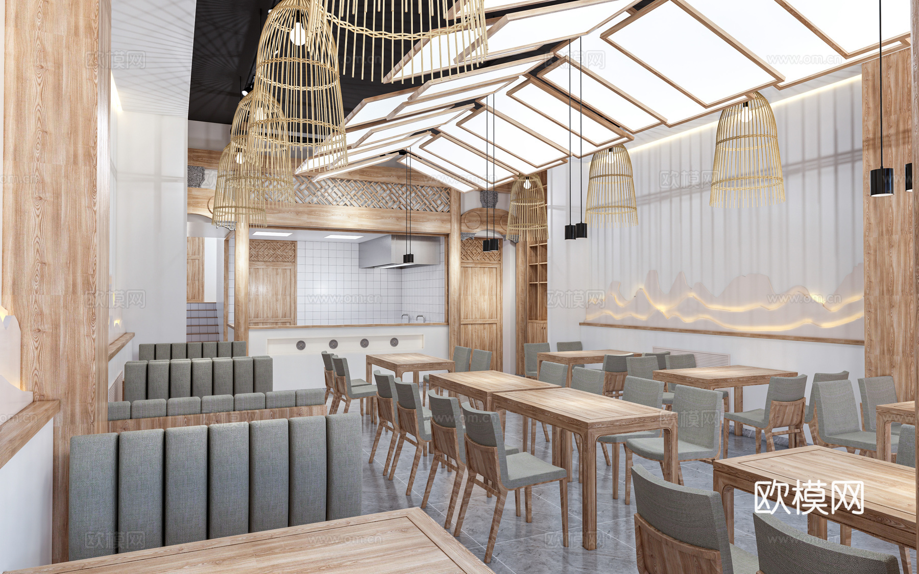 新中式中餐厅su模型下载下载（渲染图1）