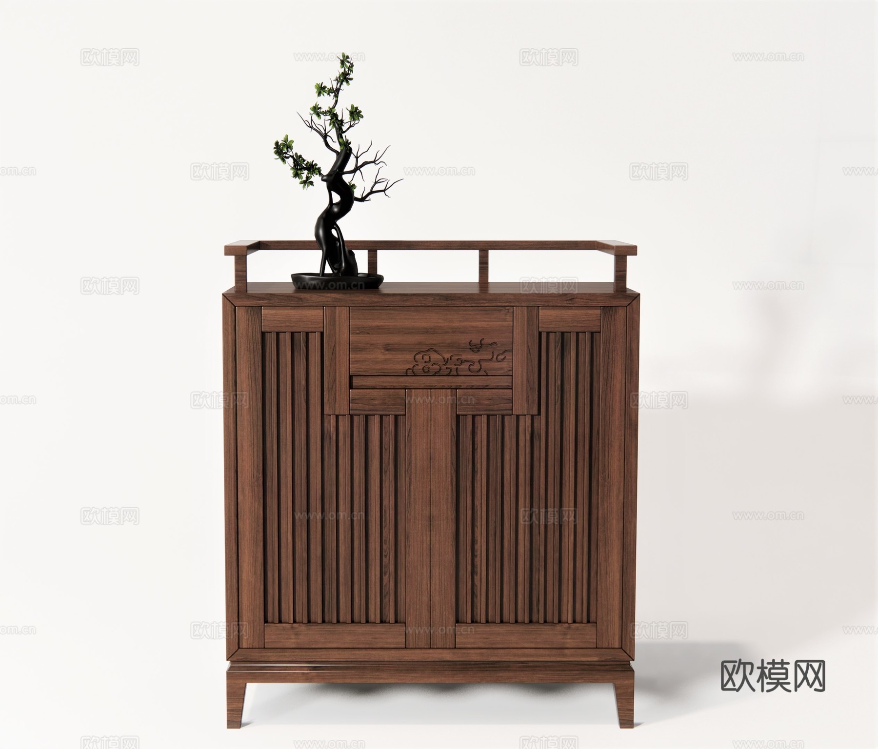 新中式实木边柜su模型下载