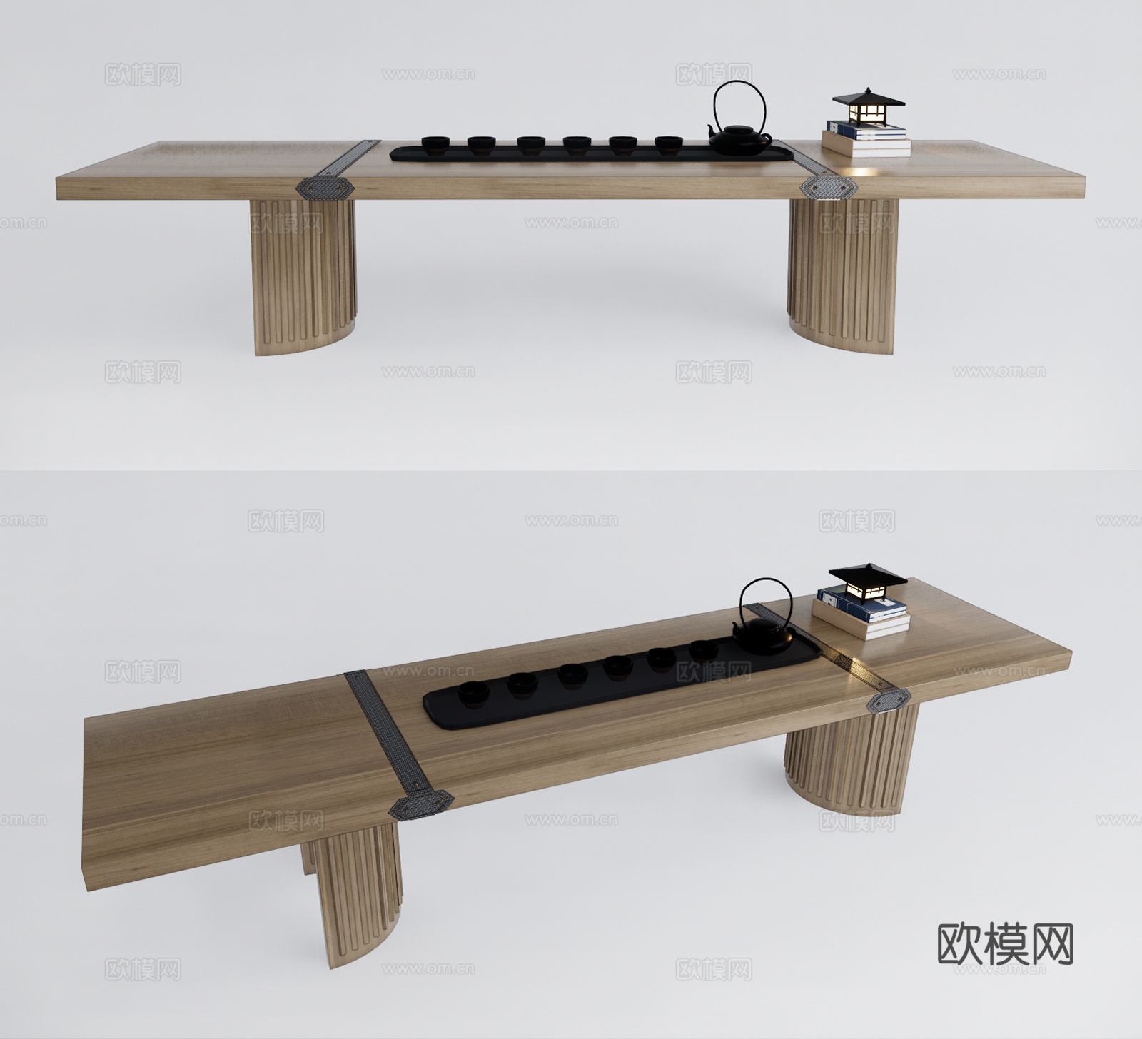 新中式条形茶桌椅su模型下载