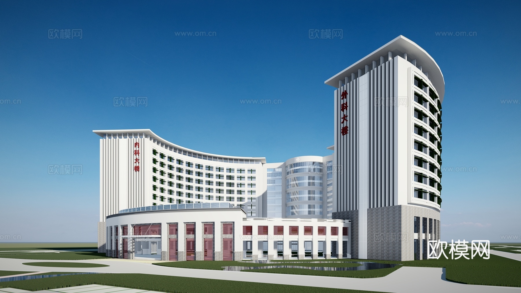 现代医院建筑外观su模型下载