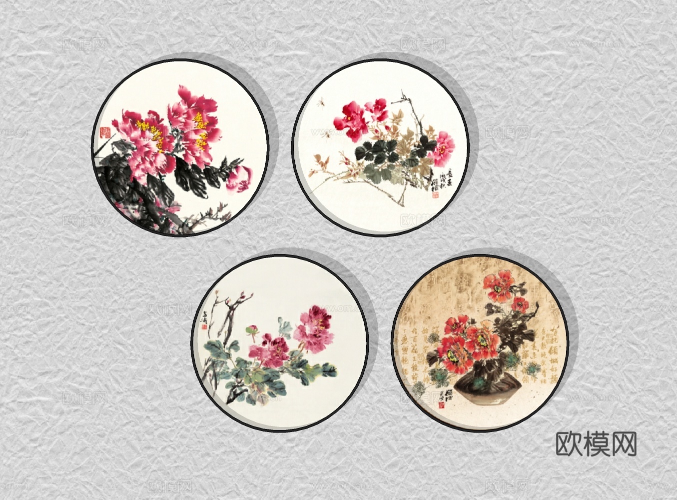 新中式花卉装饰画su模型下载
