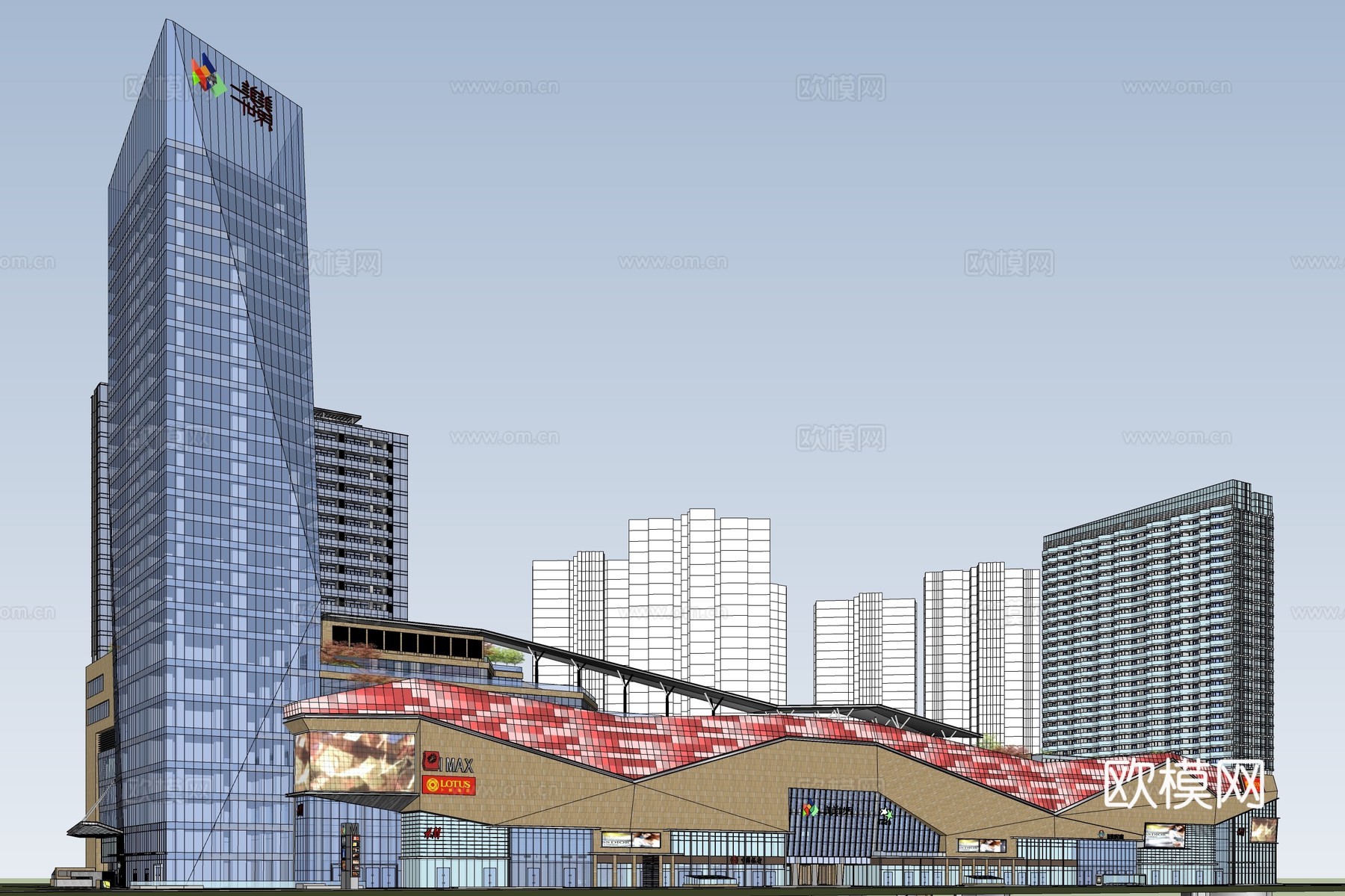 现代商业综合体建筑外观su模型下载
