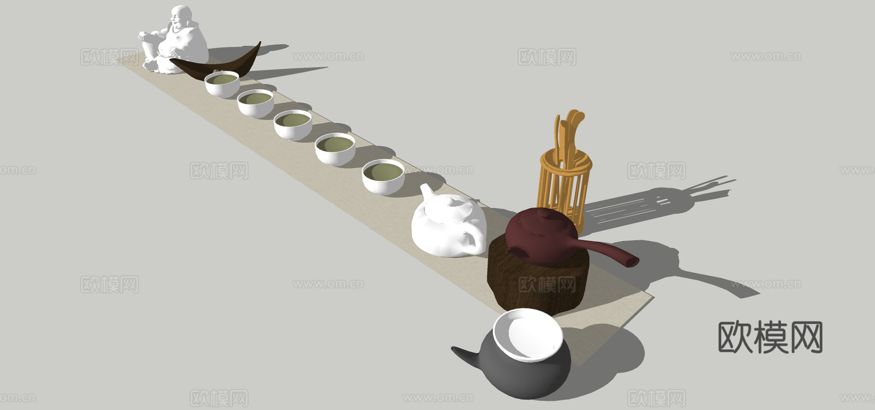 新中式茶壶茶杯茶具su模型下载