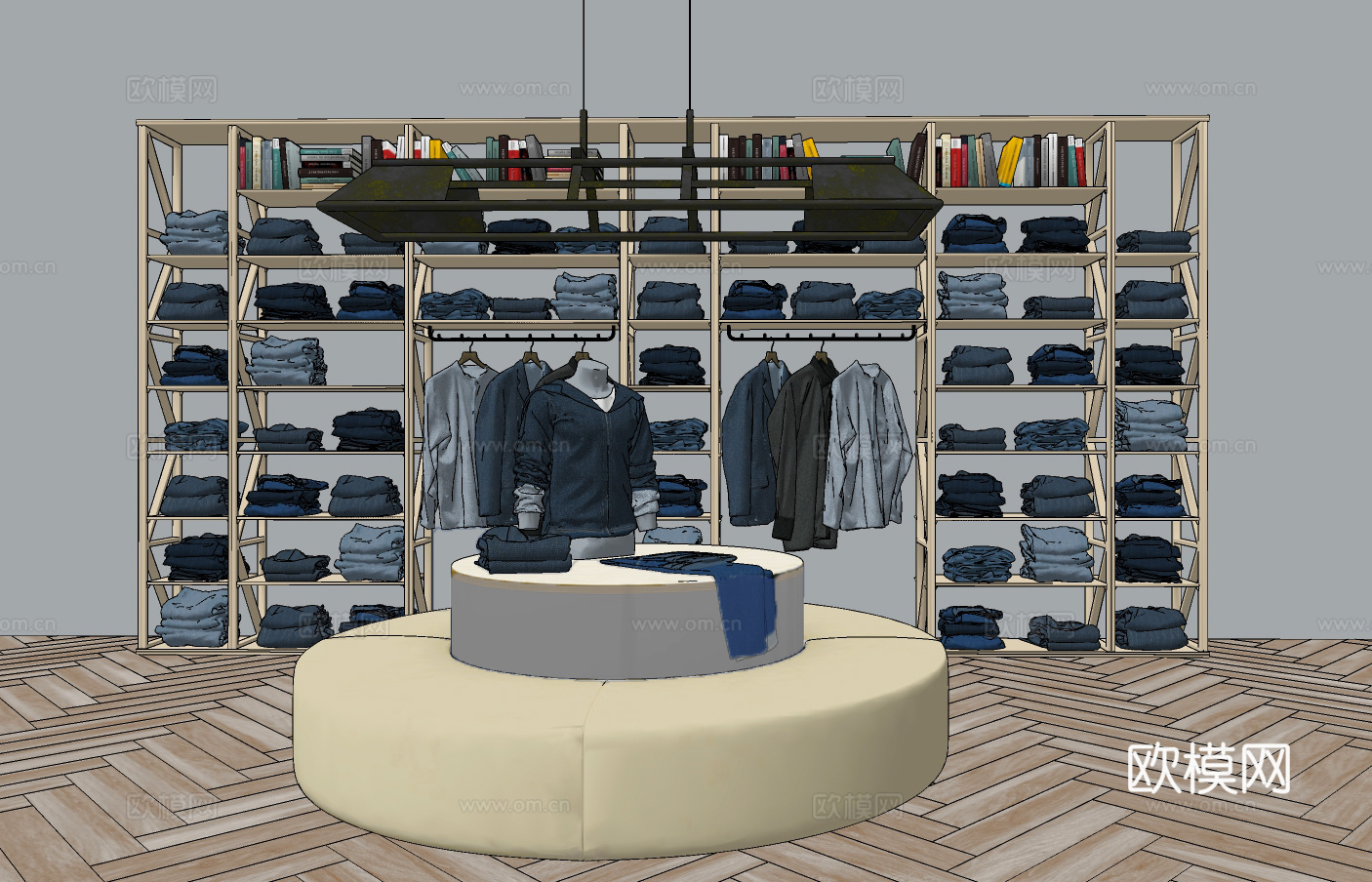 现代服装展柜货架su模型下载