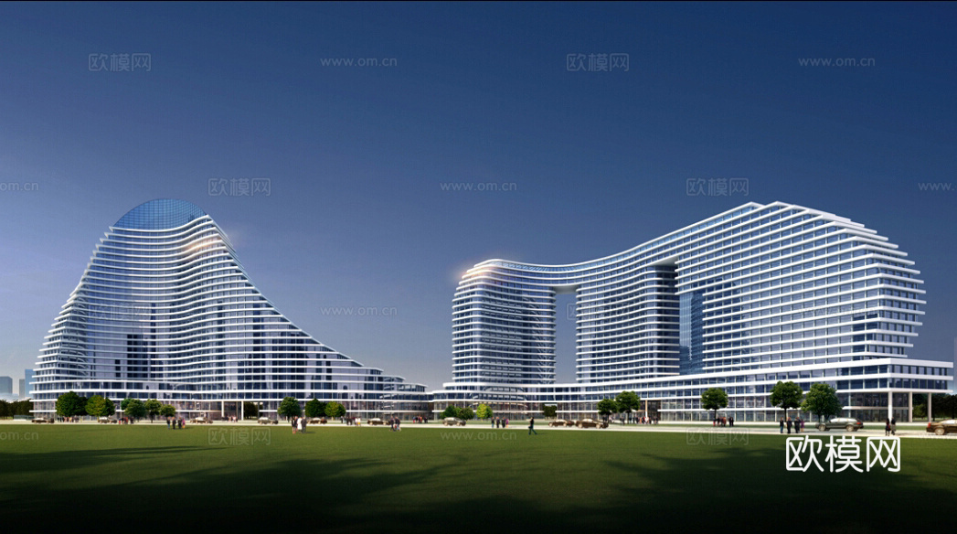 现代办公楼建筑外观su模型下载