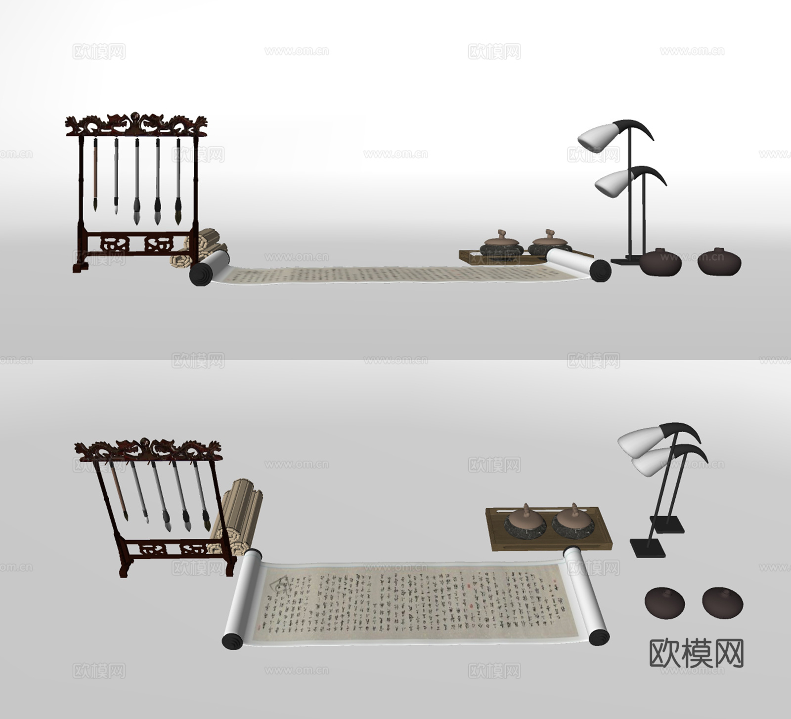 中式毛笔架文具su模型下载