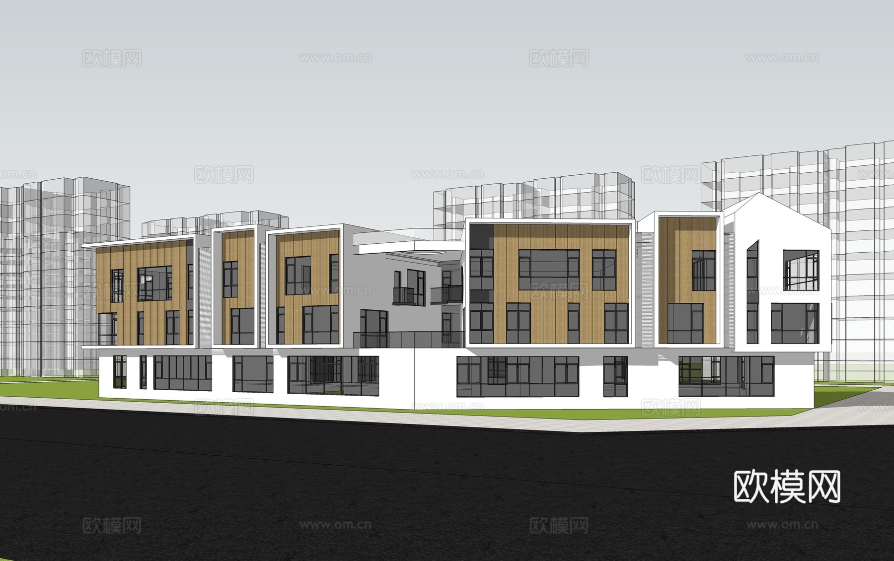 现代幼儿园外观su模型下载下载（渲染图3）