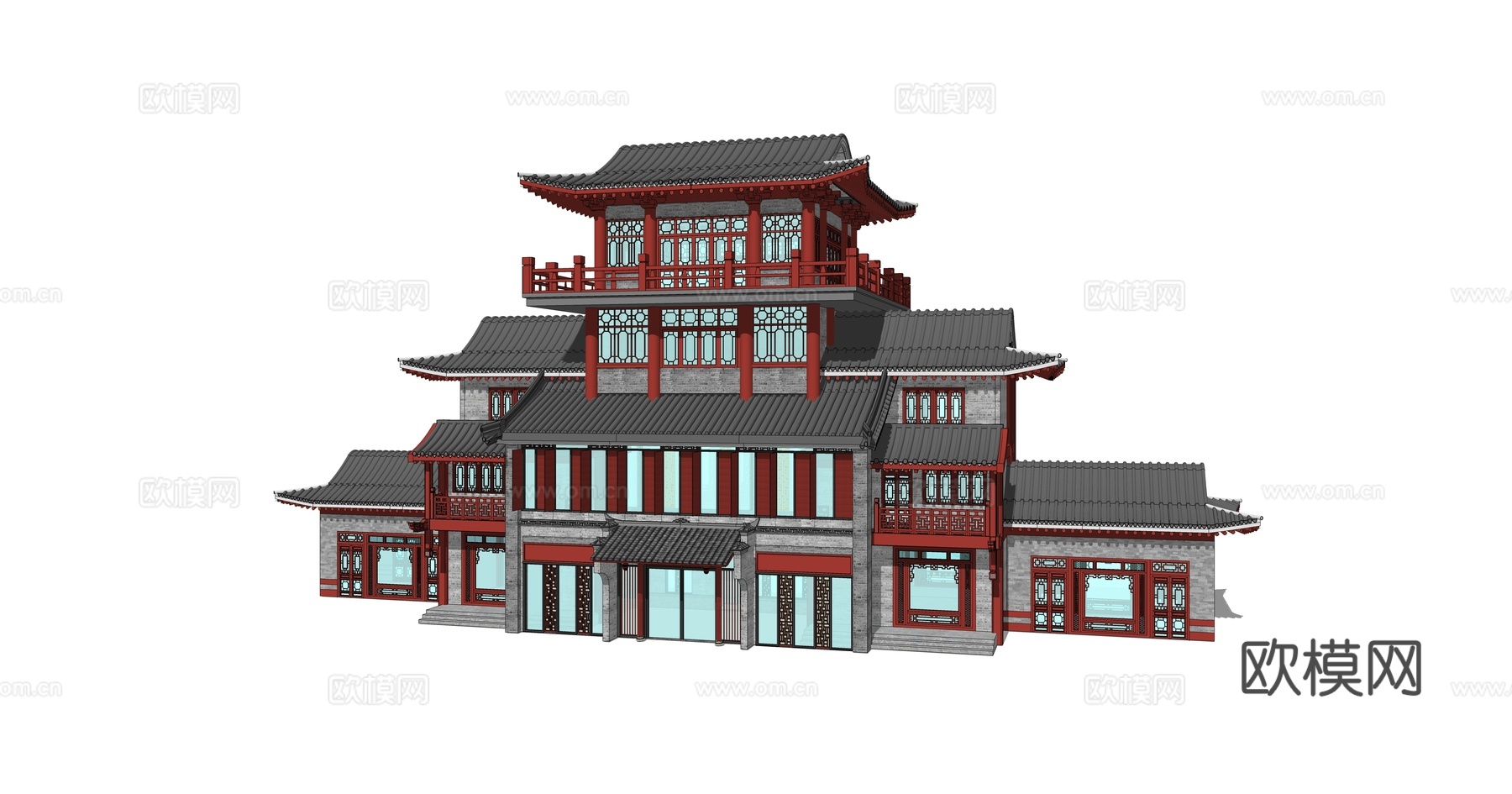中式古建酒楼阁楼su模型下载