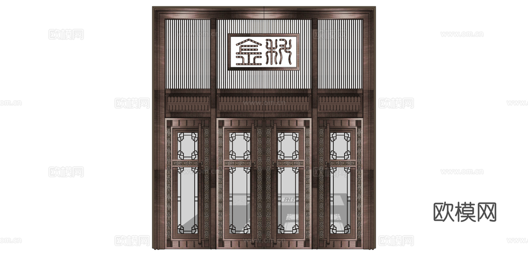 新中式双开大门su模型下载