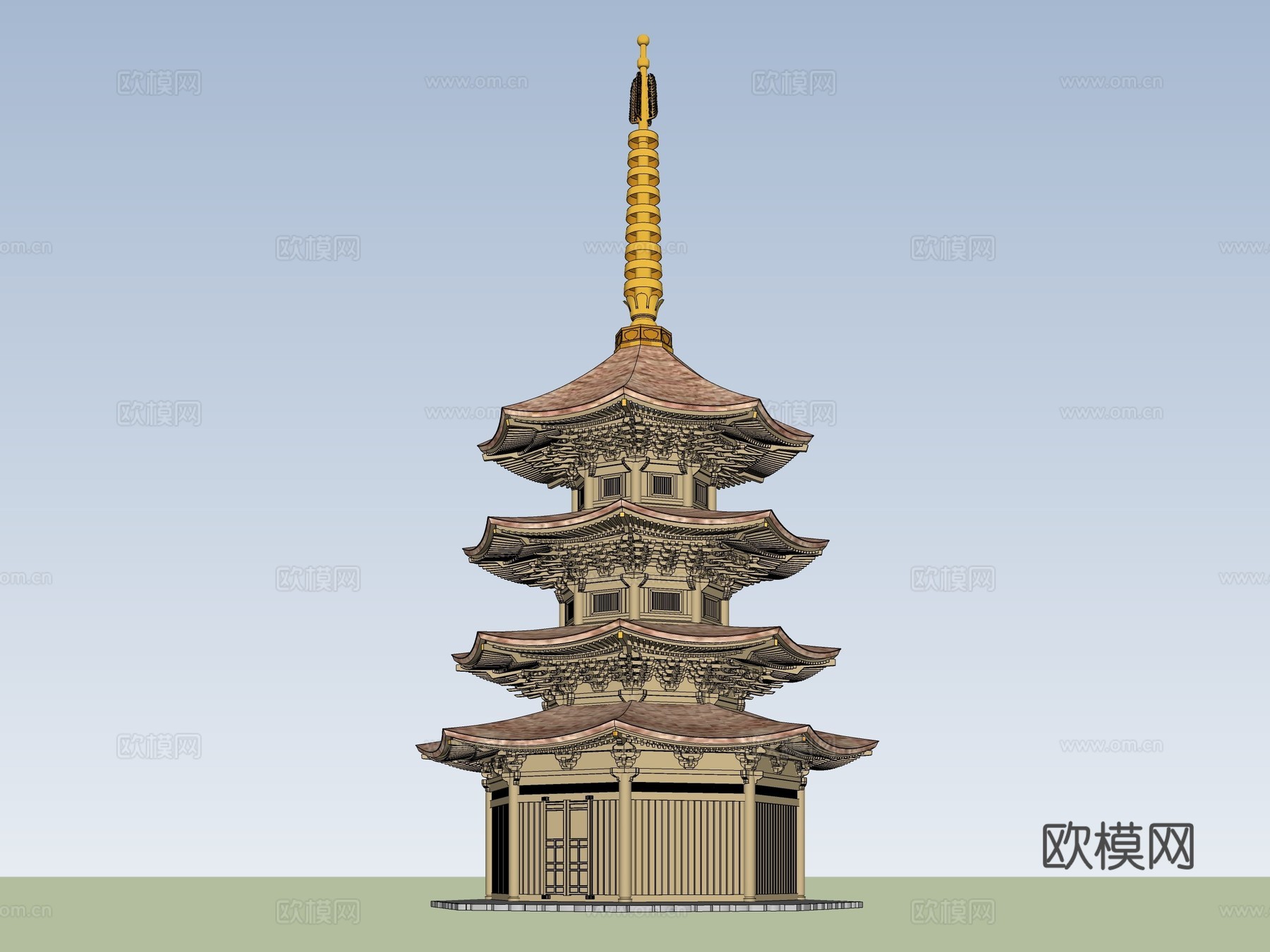 日式古建塔楼su模型下载