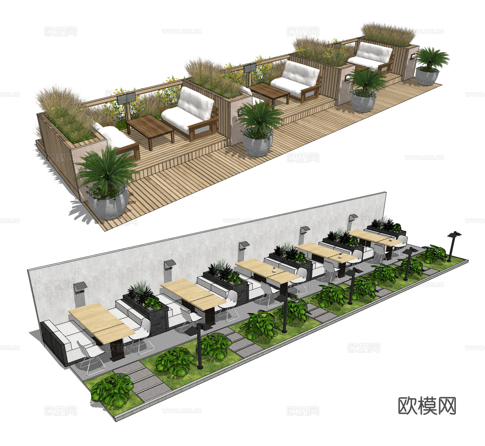 现代户外休闲桌椅卡座su模型下载