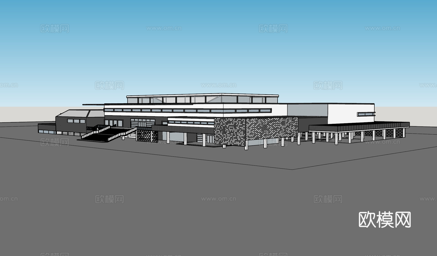 现代文化馆建筑外观su模型下载