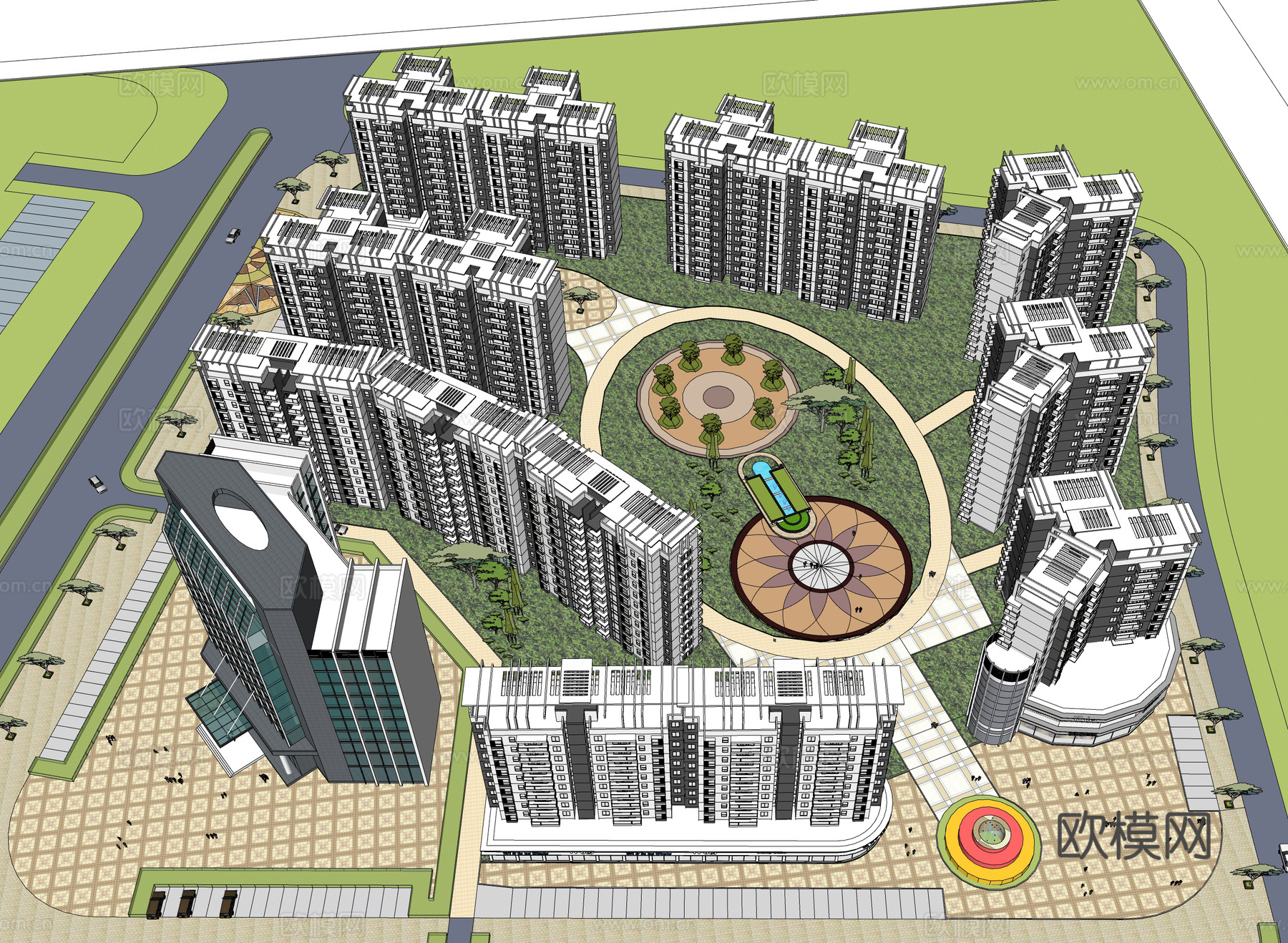 现代住宅小区建筑外观su模型下载