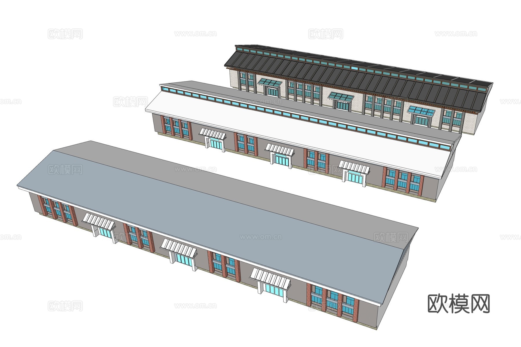 现代工业厂房建筑外观su模型下载