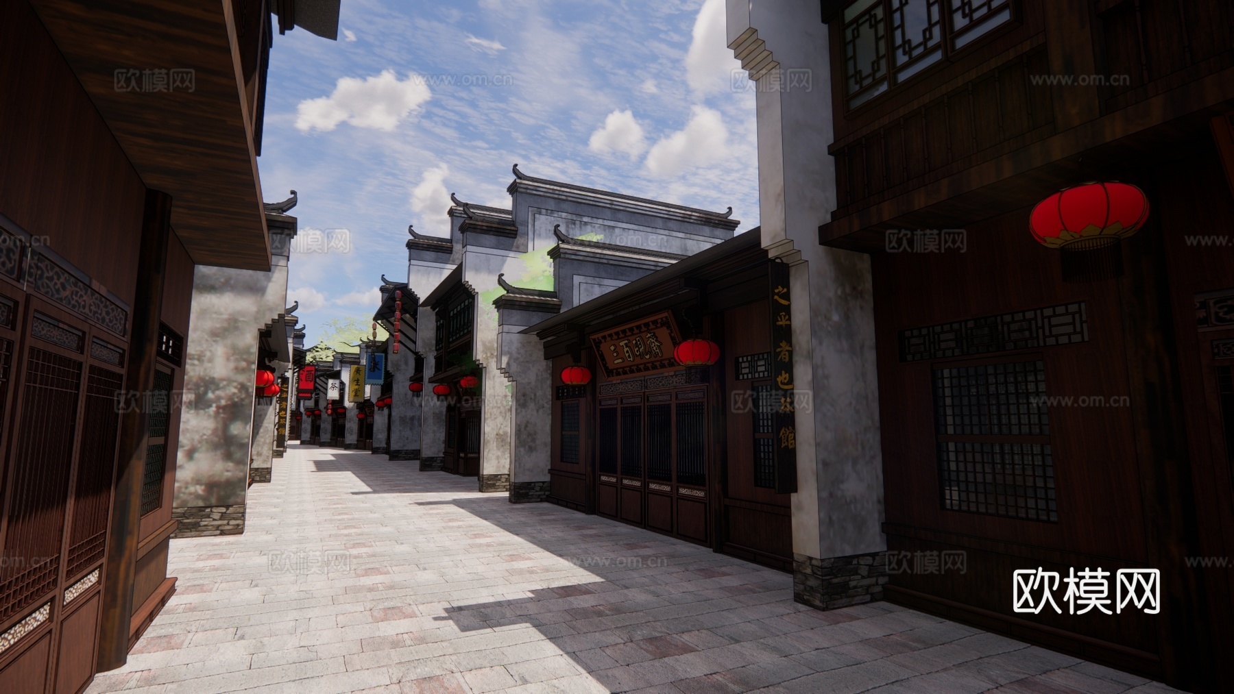 中式古建商业街su模型下载