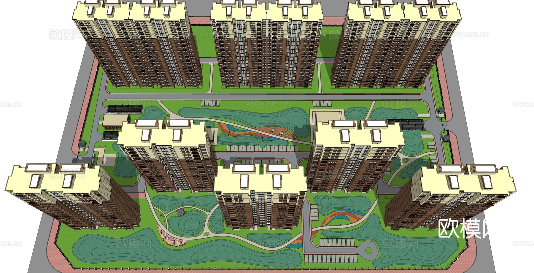 现代住宅小区鸟瞰su模型下载