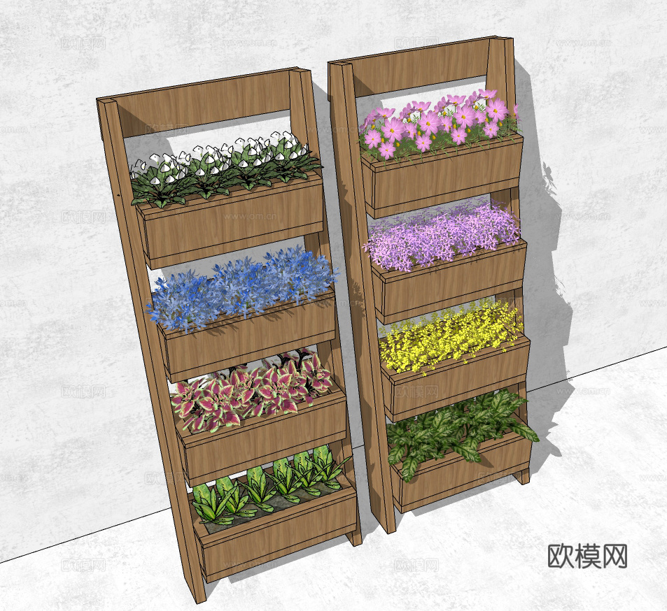 现代花架盆栽su模型下载