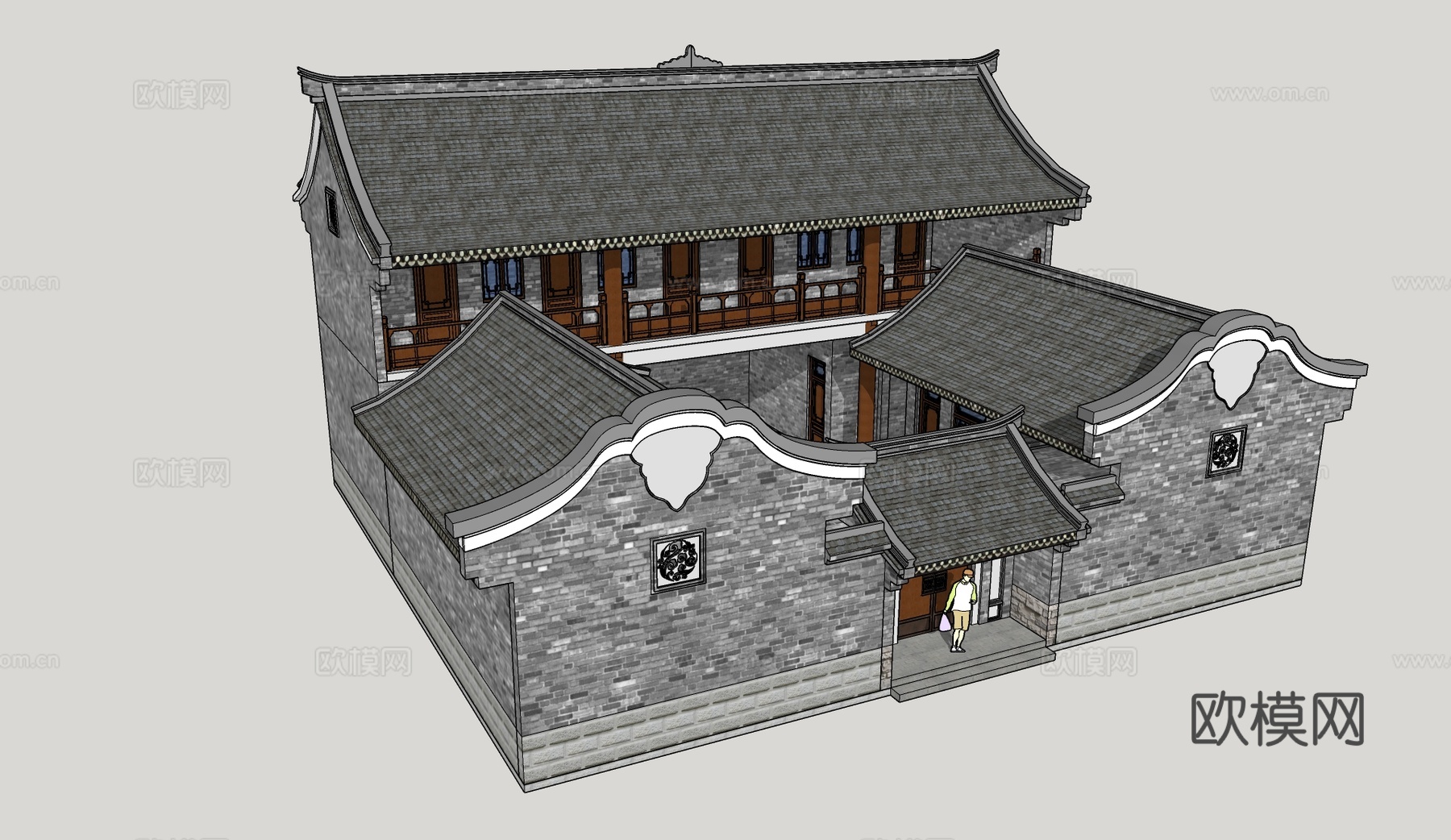 中式古建民居su模型下载
