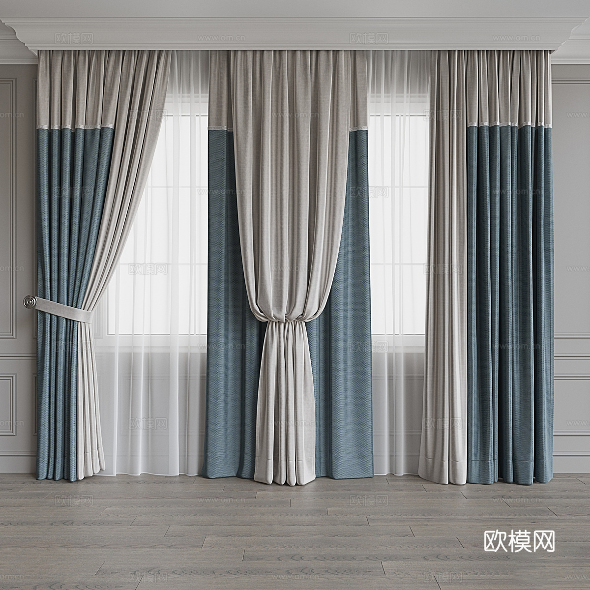 新中式布艺窗帘3d模型