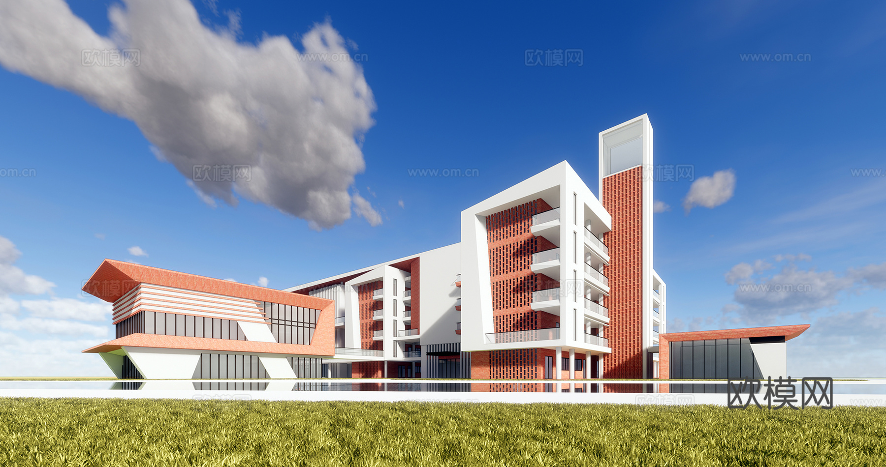 现代学校教学楼su模型下载