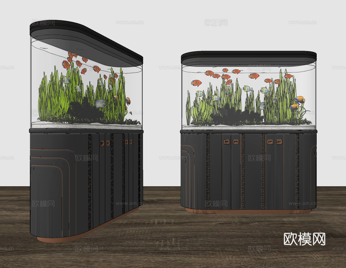 新中式水族玻璃鱼缸su模型下载