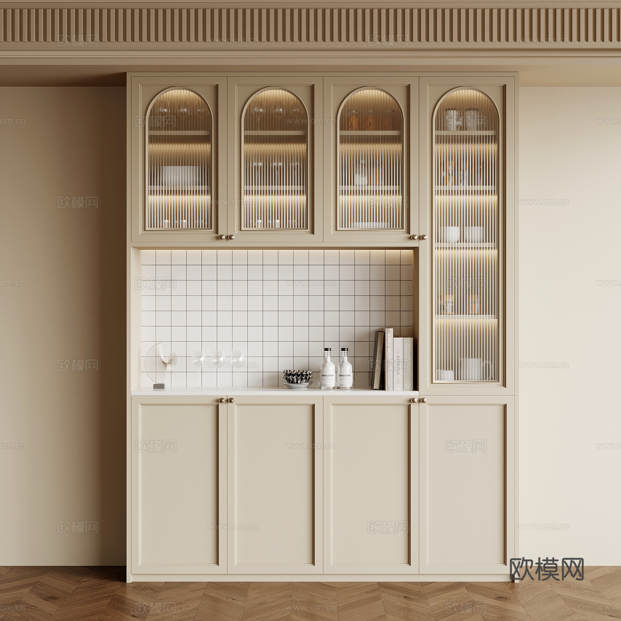 12酒柜 法式奶油风酒柜 餐边柜3d模型