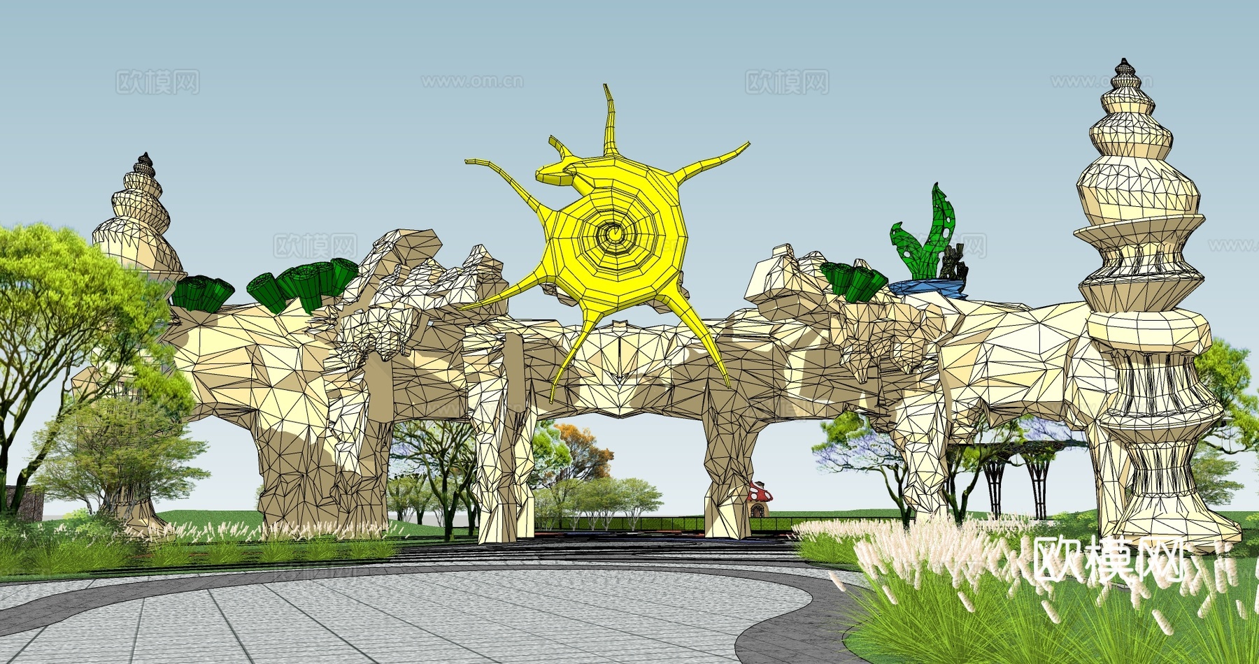 自然风卡通景观大门su模型下载