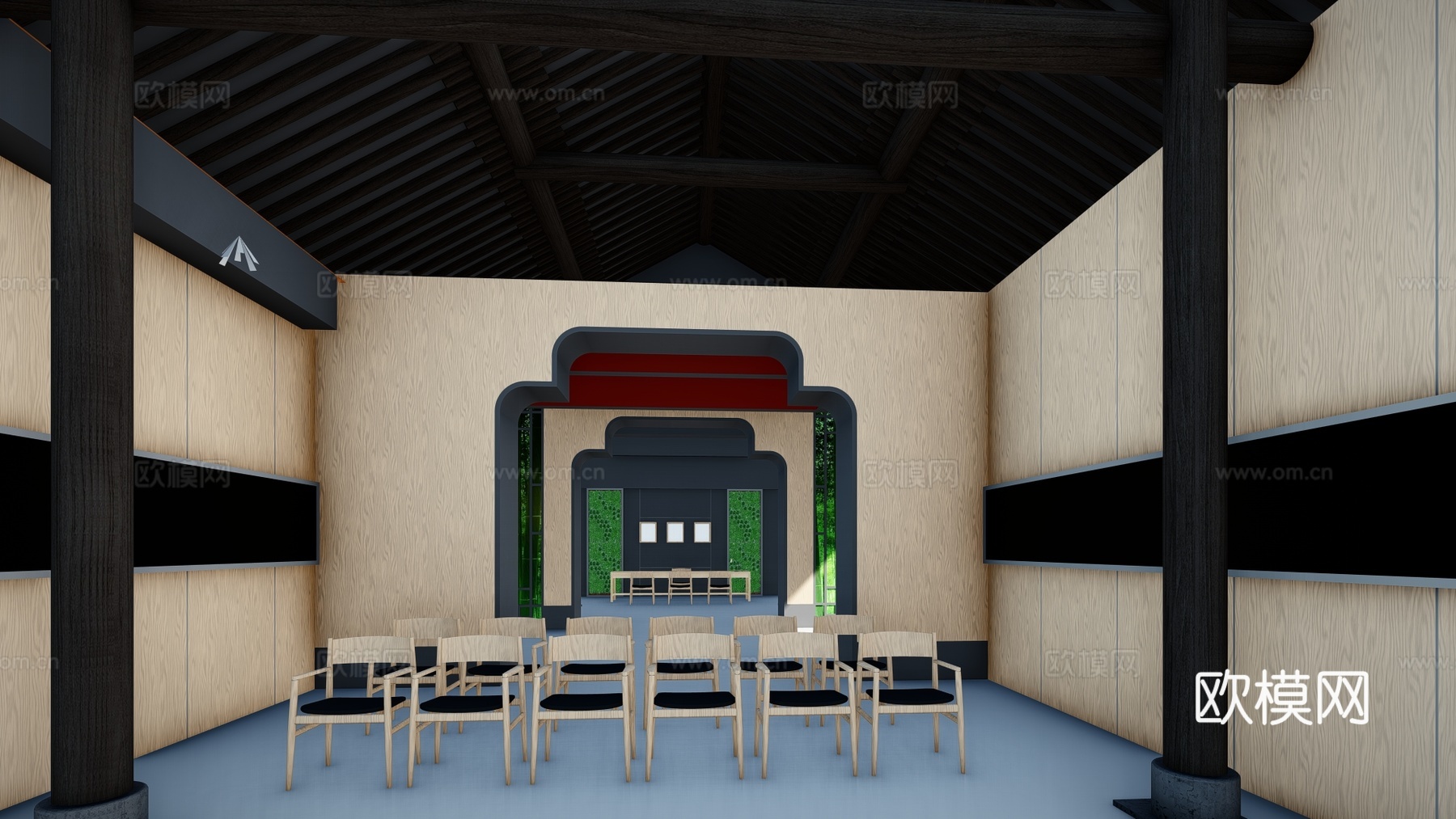 新中式文化展厅展馆su模型下载