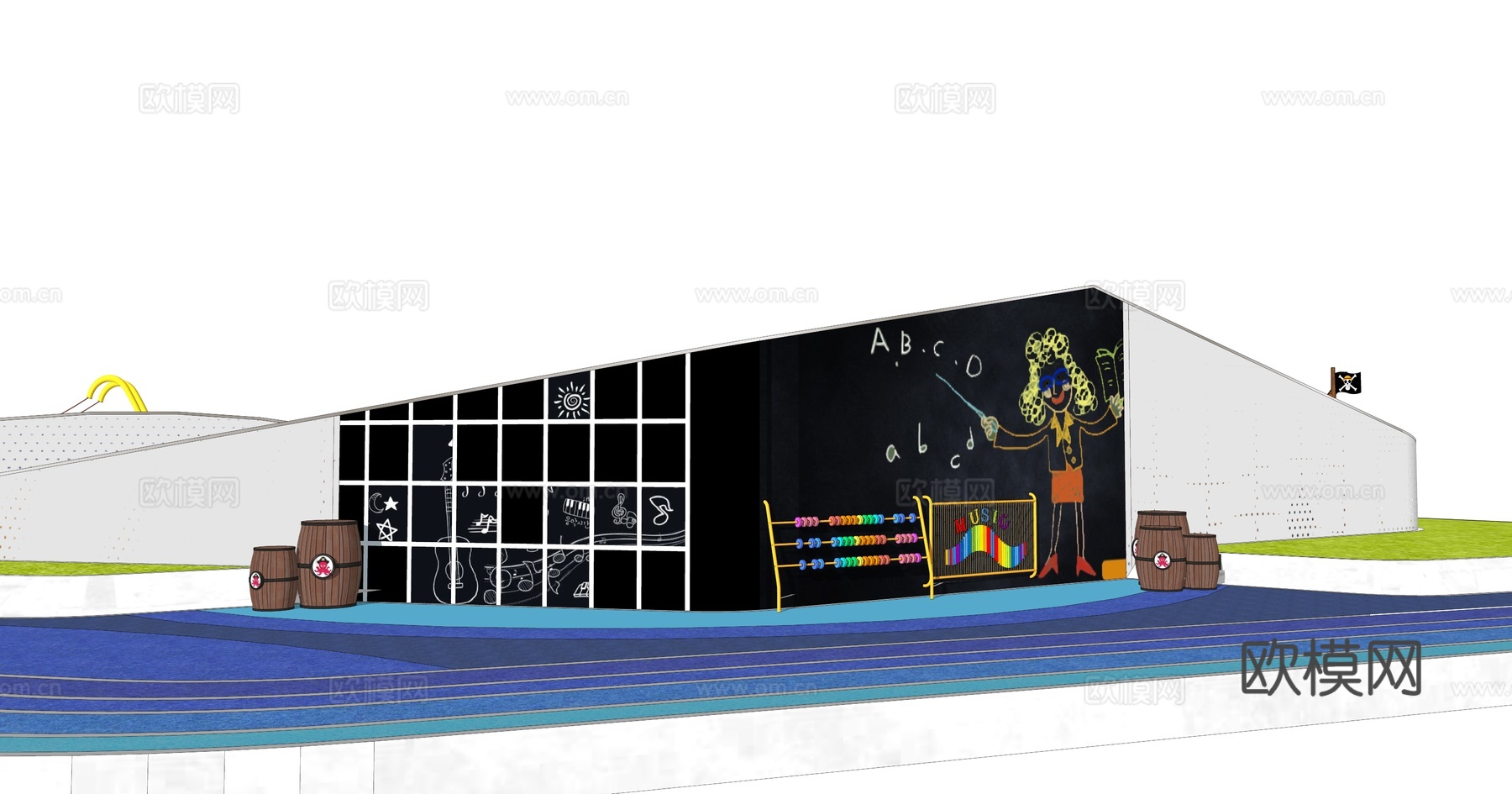 现代景墙小品su模型下载