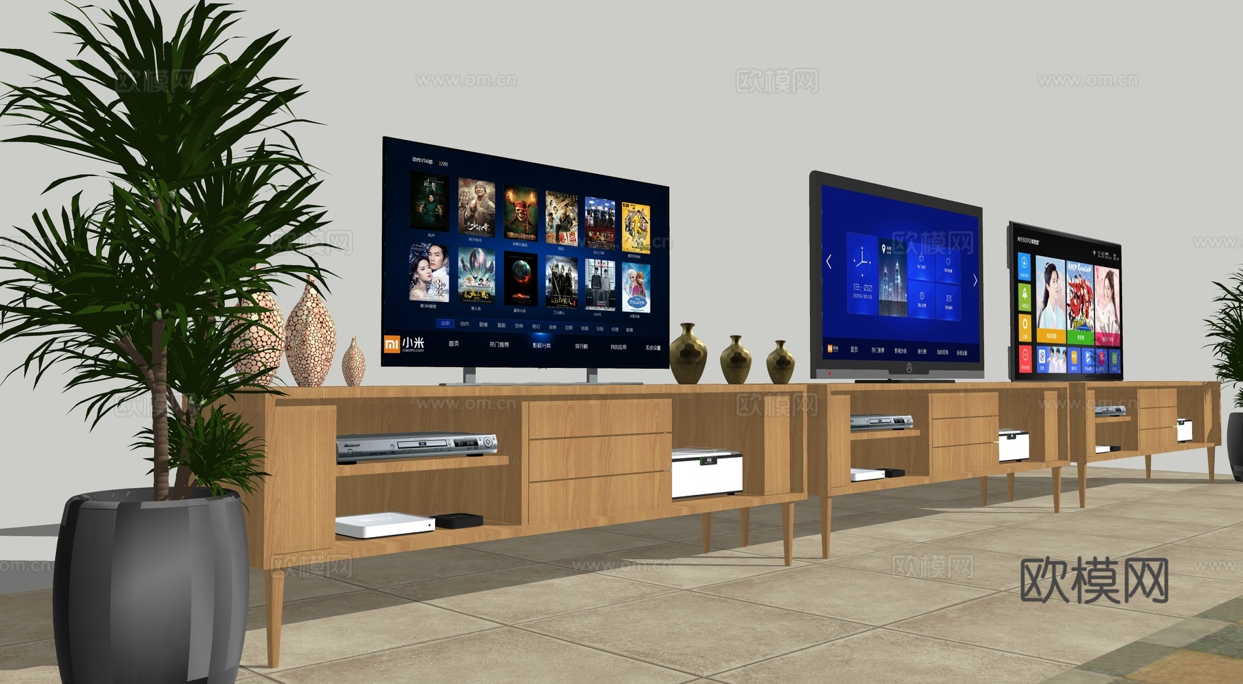 现代电视机电视柜su模型下载