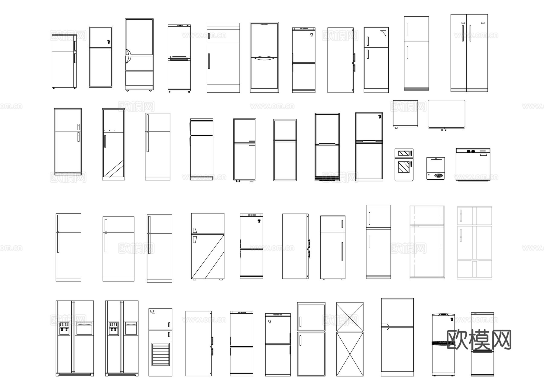 家用冰箱外观图 家用冰箱设计图 家用冰箱结构图 家用冰箱样式cad施工图