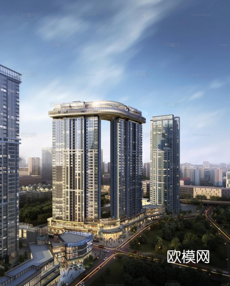 现代高层公寓楼su模型下载