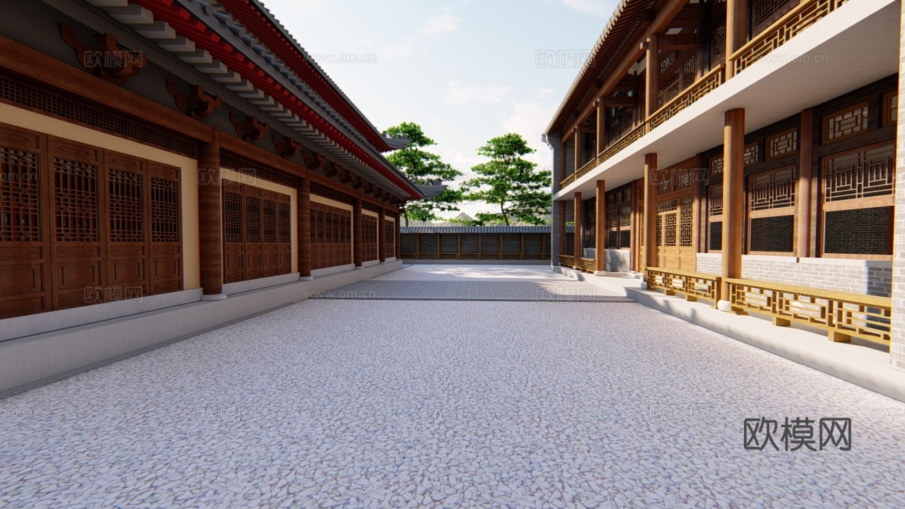 中式古建寺庙su模型下载