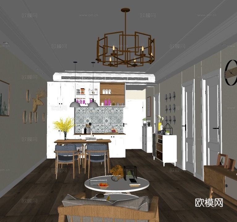 北欧餐厅su模型下载
