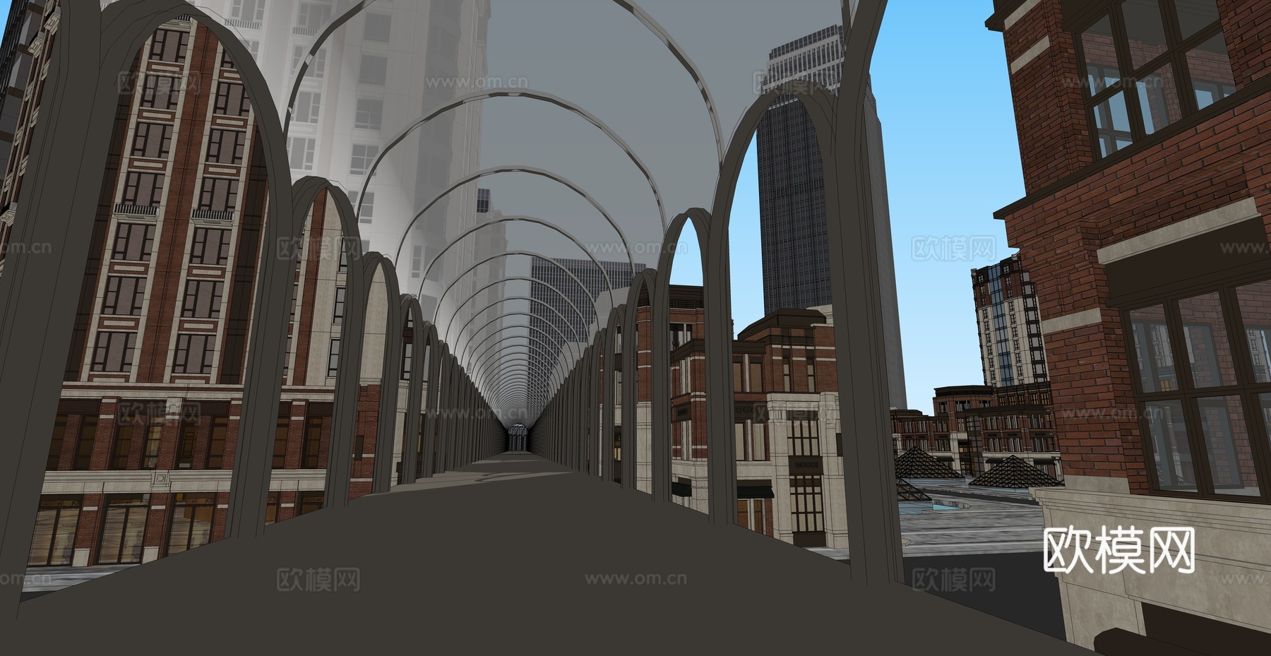 现代商业街su模型下载下载（渲染图2）