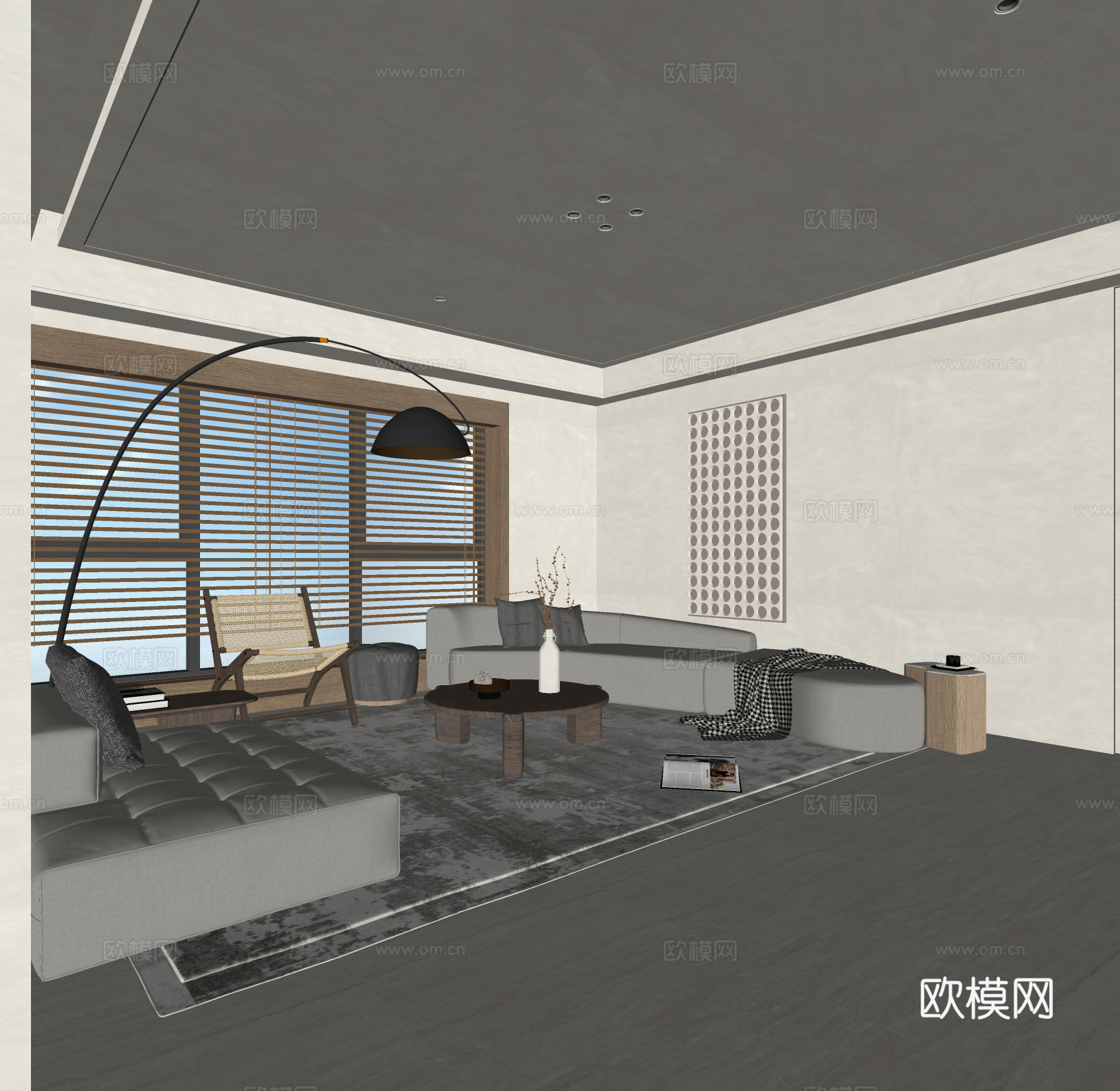 现代侘寂风客厅su模型下载
